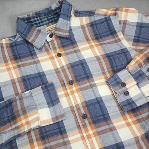 Grove & Hollow Button Down Shirt Blue Orange Plaid Flannel Mens Size M